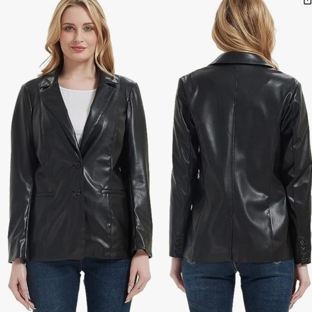 NWT RISISSIDA Women Faux Leather Shacket Jacket Size L